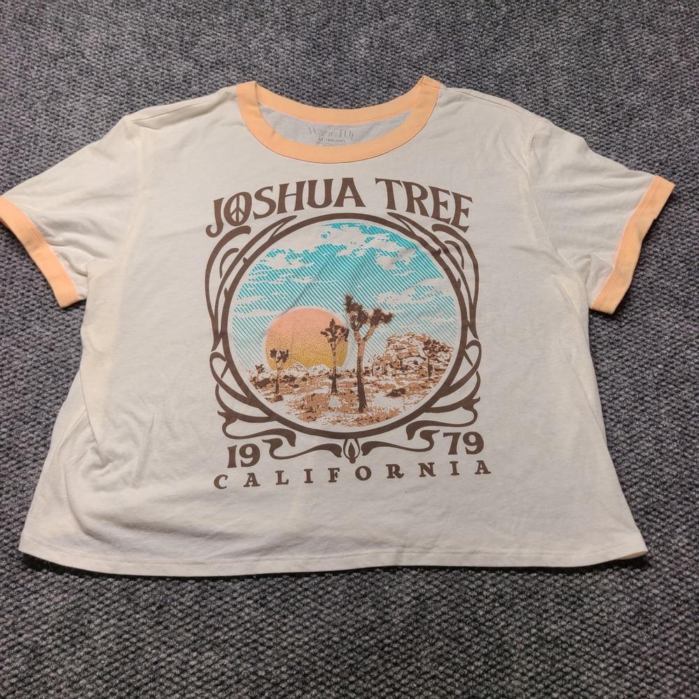 Wound Up Joshua Tree California 1979 Graphic Ringer Tee Cream Peach 2X cropped